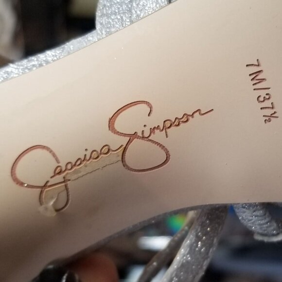 Jessica Simpson silver chunky heel glitter formal sandals size 7 - Picture 11 of 12